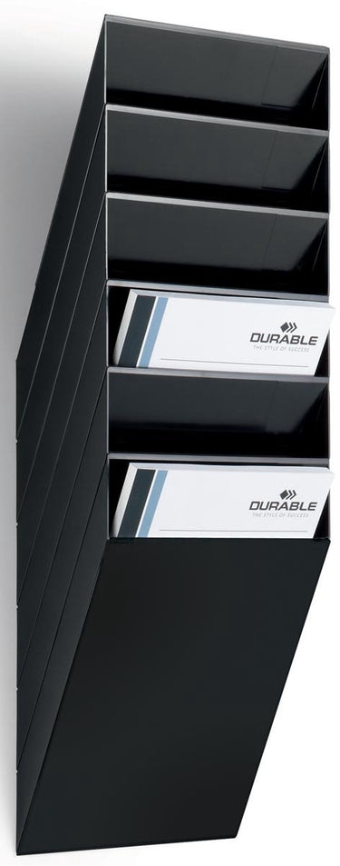 Durable flexiboxx folderhouder. muurbevestiging. 6 compartimenten. a4. zwart