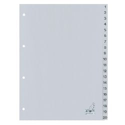 Tabbladen kangaro g420c pp a4 120 micron grijs 20delig 1-20 4-gaats bedrukt