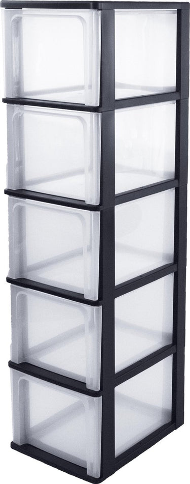Iris organizer chest ladesysteem a4 - 5 diepe lades - 5 x 13l - kunststof - zwart transparant