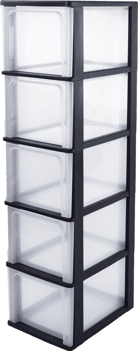Iris organizer chest ladesysteem a4 - 5 diepe lades - 5 x 13l - kunststof - zwart transparant