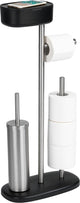 Wenko toiletbutler rivazza rvs zwart - toiletborstel met houder, toiletrolhouder, reserverolhouder en opbergbox zwart - vrijstaand