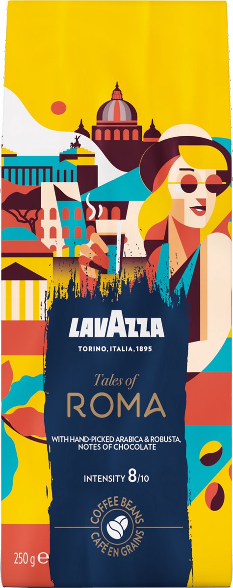 Lavazza tales of roma koffiebonen - 6 x 250 gram - koffie blend van robusta en arabica bonen - intensiteit 8 10