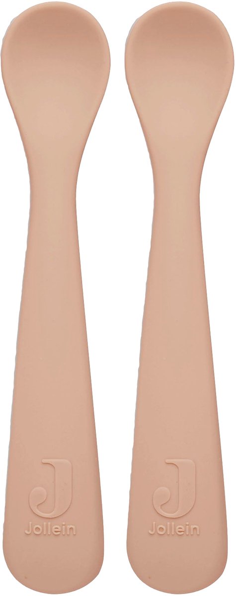 Jollein - lepeltje (pale pink) - siliconen - baby lepel, baby servies - 2 stuks - 6-18 maanden