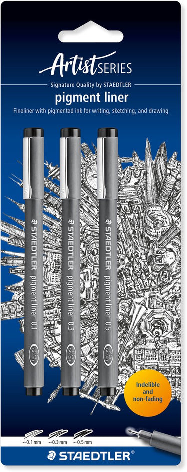 Staedtler - artist series - pigment liner 308 fineliner - kaart met 3 stuks - zwart