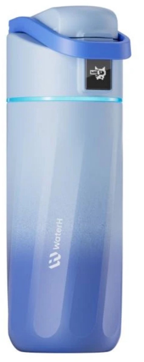 Waterh boost kids - stalen drinkfles voor kinderen met herinnering om water te drinken - waterfles voor kinderen - dubbelwandige isolerende stalen drinkfles - wijde opening lekvrij - 475ml - morpho blue