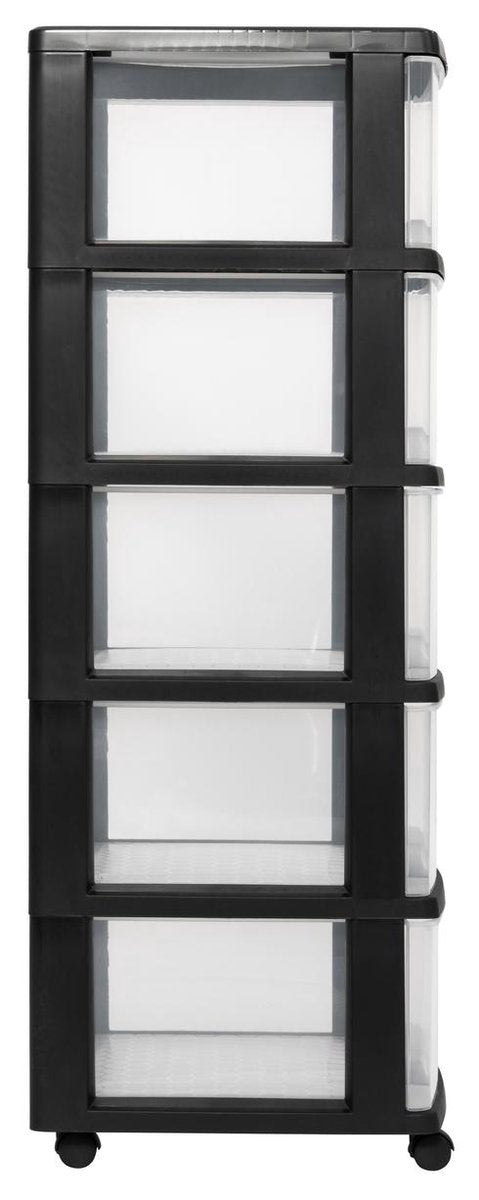 Curver essentials ladesysteem - 5x20 liter - zwart transparant