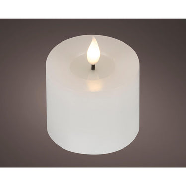 Lumineo realistische led kaars met wax pit en vlam effect ã˜7.5x9,5cm wit met 6uur timer werkt op batterij