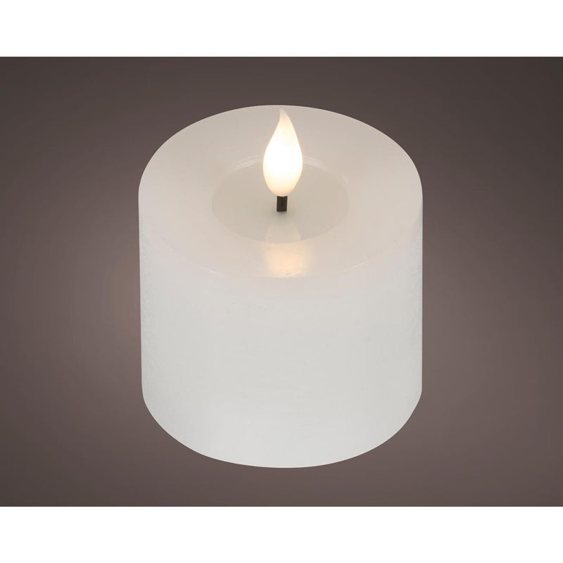 Load image into Gallery viewer, Lumineo realistische led kaars met wax pit en vlam effect ã˜7.5x9,5cm wit met 6uur timer werkt op batterij
