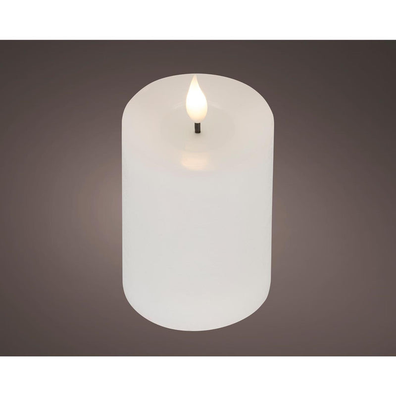 Load image into Gallery viewer, Lumineo realistische led kaars met wax pit en vlam effect ã˜7.5x13,5cm wit met 6uur timer werkt op batterij
