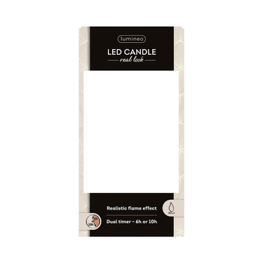 Lumineo realistische led kaars met wax pit en vlam effect ø7.5x13,5cm wit met 6uur timer werkt op batterij