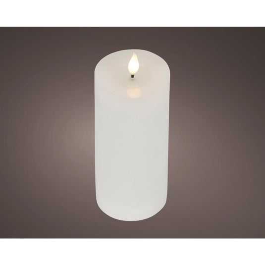 Lumineo realistische led kaars met wax pit en vlam effect ã˜7.5x20cm wit met 6uur timer werkt op batterij