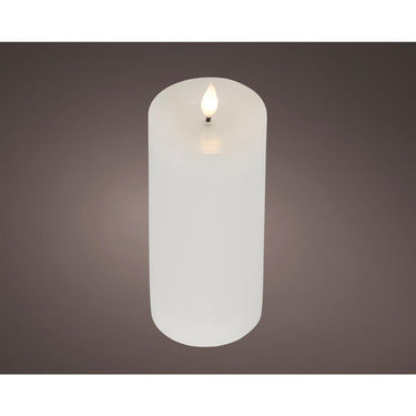 Lumineo realistische led kaars met wax pit en vlam effect ø7.5x20cm wit met 6uur timer werkt op batterij