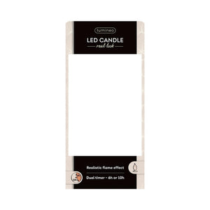 Lumineo realistische led kaars met wax pit en vlam effect ø7.5x20cm wit met 6uur timer werkt op batterij