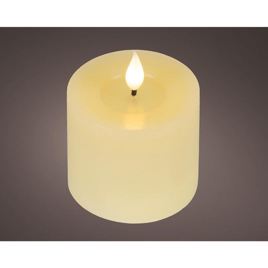 Lumineo realistische led kaars met wax pit en vlam effect ã˜7.5x9,5cm crã©me met 6uur timer werkt op batterij