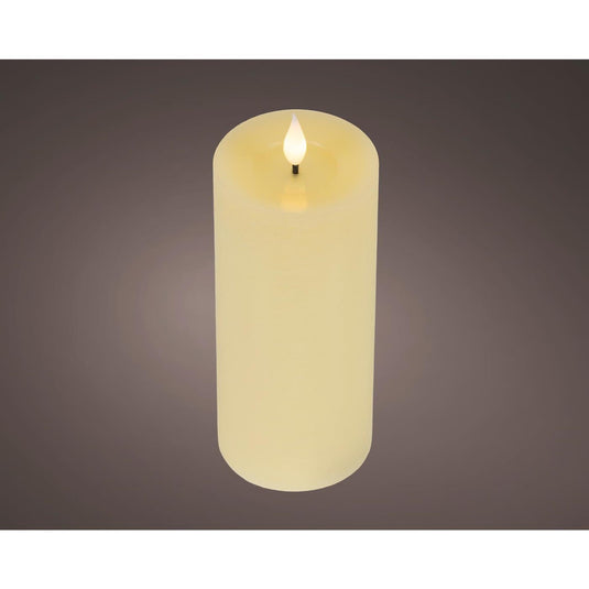 Lumineo realistische led kaars met wax pit en vlam effect ã˜7.5x20cm crã©me met 6uur timer werkt op batterij