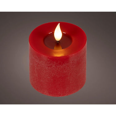 Lumineo realistische led kaars met wax pit en vlam effect ø7.5x9,5cm rood met 6uur timer werkt op batterij