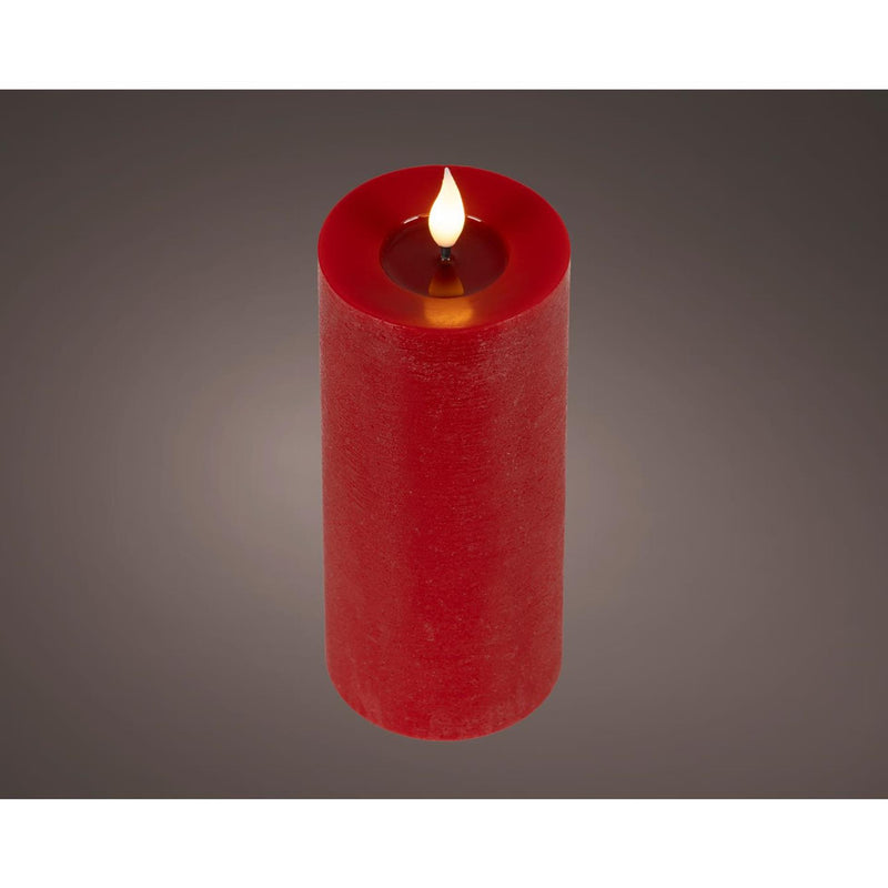 Load image into Gallery viewer, Lumineo realistische led kaars met wax pit en vlam effect ã˜7.5x20cm rood met 6uur timer werkt op batterij
