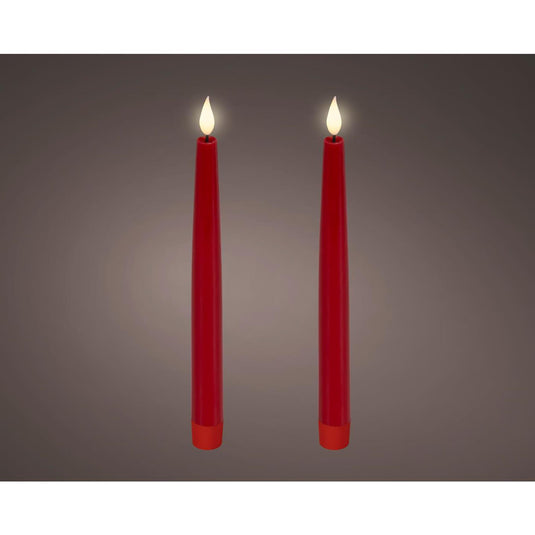 Lumineo realistische led dineraars met vlam effect ã˜2,2x24,5cm rood met 6uur timer werkt op batterij- 2 stuks
