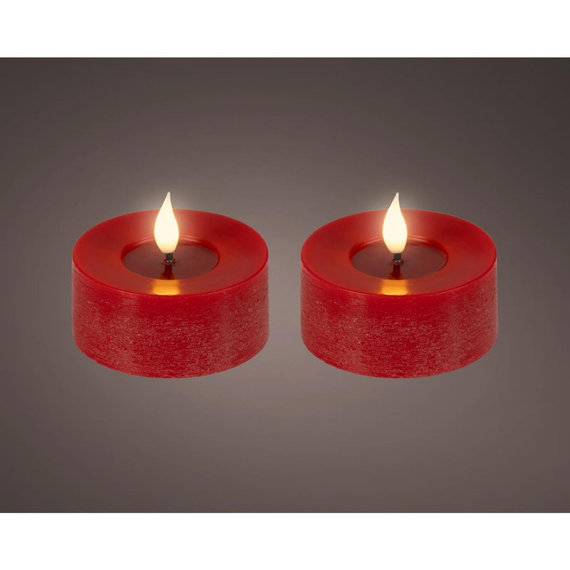 Load image into Gallery viewer, Lumineo realistische led theelicht met vlam effect ã˜7,5x6cm rood met 6uur timer werkt op batterij- 2 stuks
