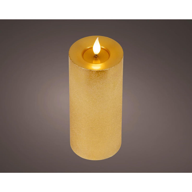 Load image into Gallery viewer, Lumineo realistische led kaars met wax pit en vlam effect ã˜7.5x20cm goud met 6uur timer werkt op batterij
