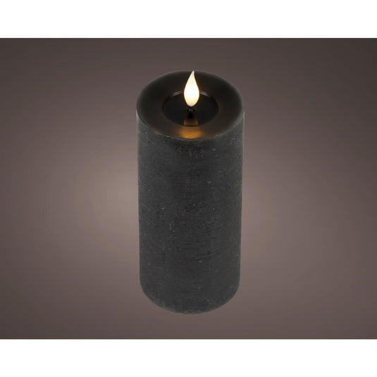 Lumineo realistische led kaars met wax pit en vlam effect ã˜7.5x20cm zwart met 6uur timer werkt op batterij