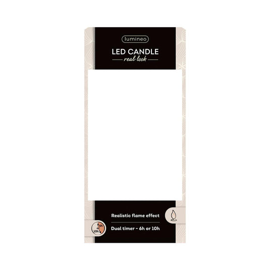 Lumineo realistische led kaars met wax pit en vlam effect ã˜7.5x20cm zwart met 6uur timer werkt op batterij