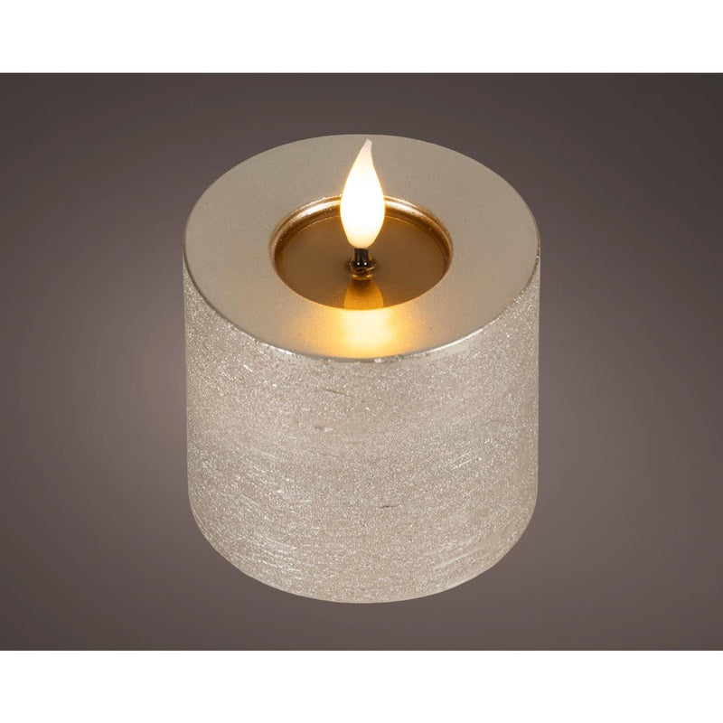 Load image into Gallery viewer, Lumineo realistische led kaars met wax pit en vlam effect ã˜7.5x9,5cm licht grijs met 6uur timer werkt op batterij

