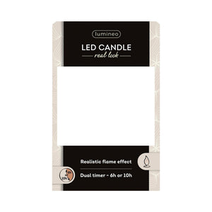 Lumineo realistische led kaars met wax pit en vlam effect ø7.5x9,5cm licht grijs met 6uur timer werkt op batterij