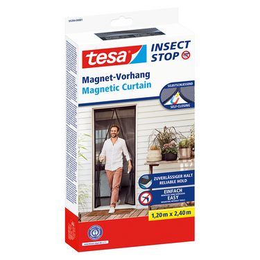 Tesa insect stop magnetic curtain xl - magnetisch gordijn zelfsluitend voor balkon- en terrasdeuren, zonder boren - 240 x 120 cm