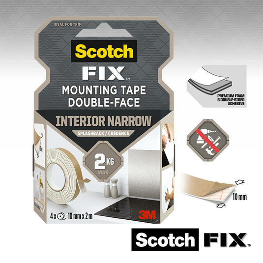 3m 1071430 - scotch-fix™ mounting tape voor spatwanden 10mmx2m, 4 rollen | 6 stuks
