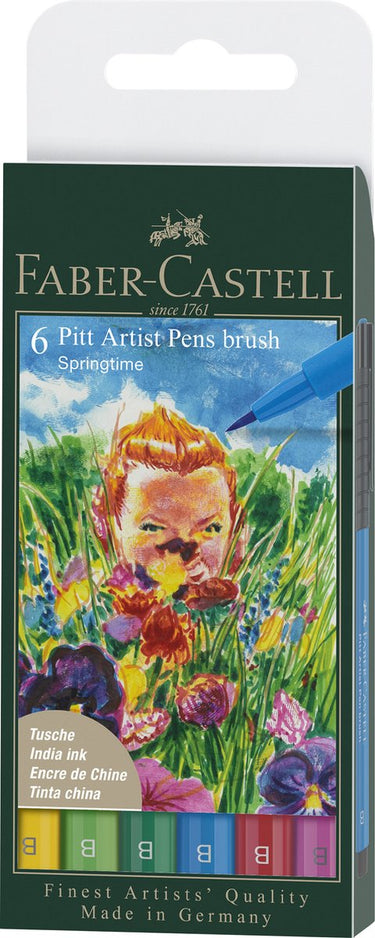 Faber-castell tekenstift - pitt artist pen - 6-delig etui - springtime - fc-167177