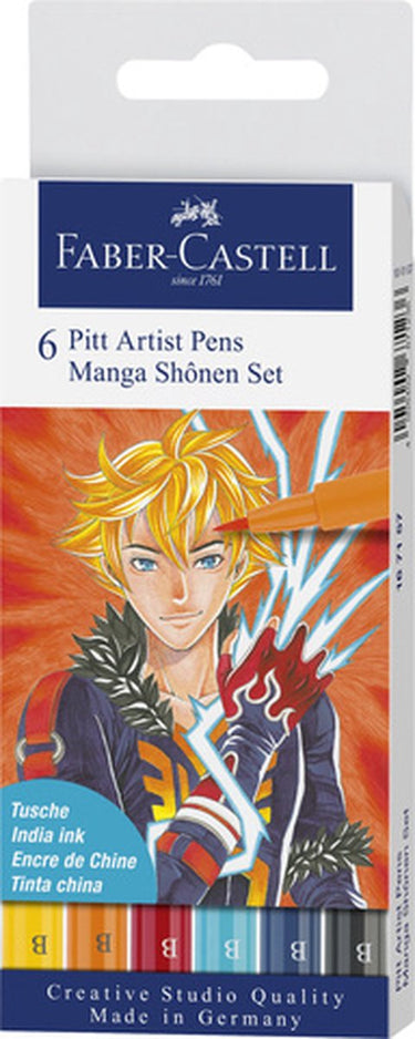 Faber-castell tekenstift - brushpen - pitt artist pen - 6-delig - manga shonen - fc-167157