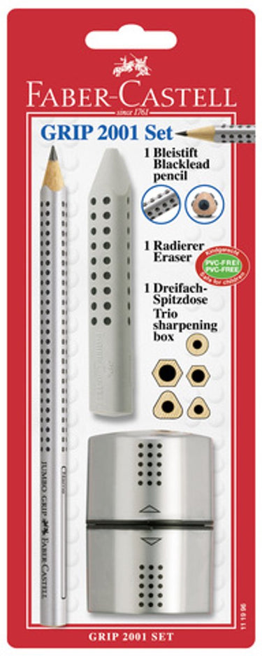 Faber-castell potloodset grip 2001 - jumbo potlood + gum + puntenslijper - fc-111996