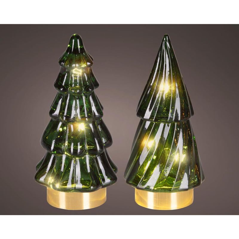 Load image into Gallery viewer, Lumineo micro led kerstboom glas ã˜6x12.8cm groen warm wit 2 assorti
