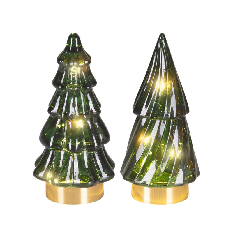 Load image into Gallery viewer, Lumineo micro led kerstboom glas ã˜6x12.8cm groen warm wit 2 assorti
