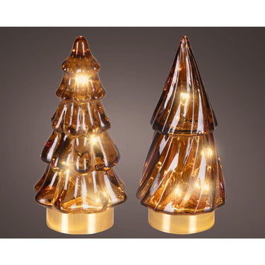 Lumineo micro led kerstboom glas ã˜6x12.8cm bruin warm wit 2 assorti