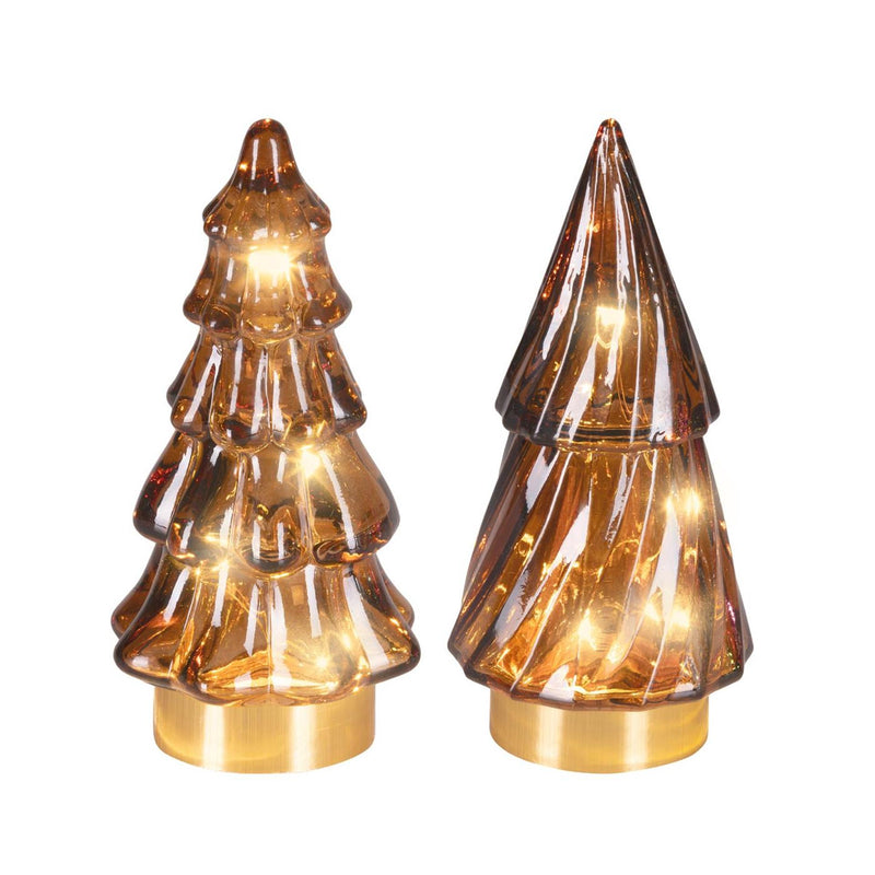 Load image into Gallery viewer, Lumineo micro led kerstboom glas ã˜6x12.8cm bruin warm wit 2 assorti

