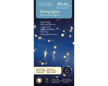 Lumineo micro led draadverlichting 195cm-40l zilver warm wit