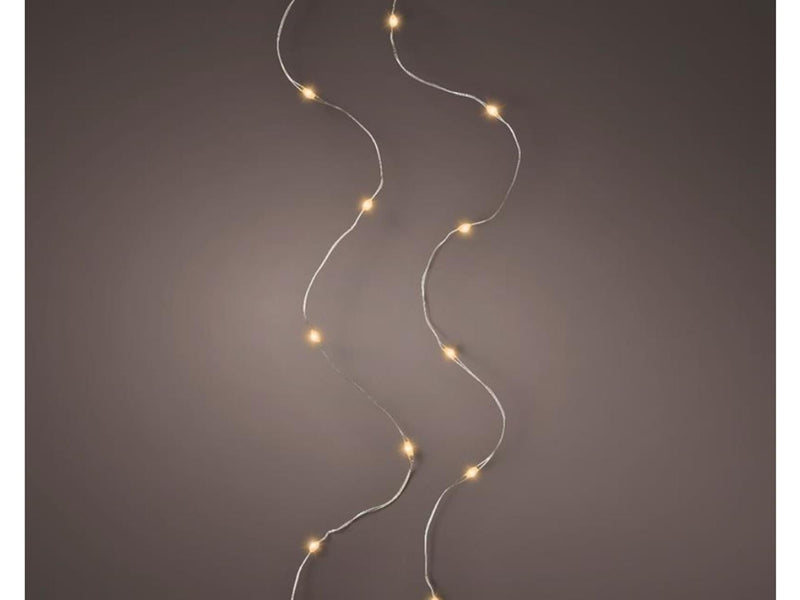 Afbeelding laden in galerijviewer, Lumineo micro led streng zilver klassiek warm 95cm-20l op batterij met timer
