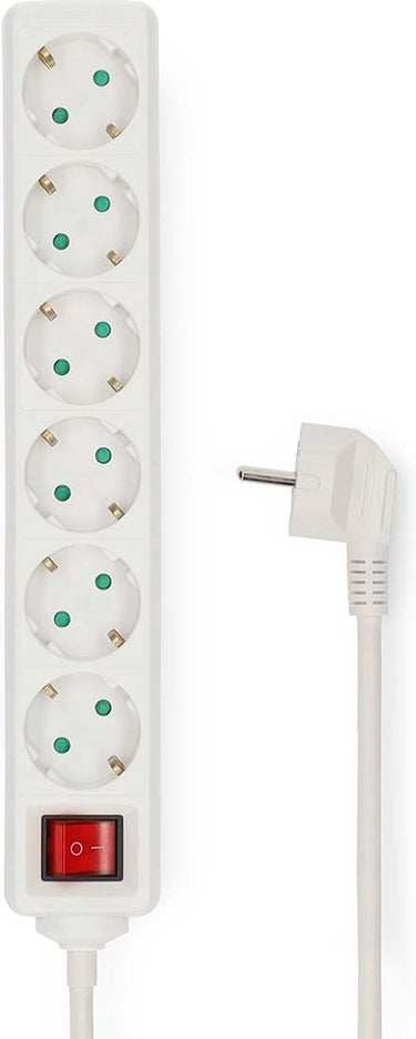 Nedis stekkerdoos - randaarde stekker type f (cee 7 7) - 6-wegs - 3.00 m - 3680 w - 16 a - aan uit knop - wit