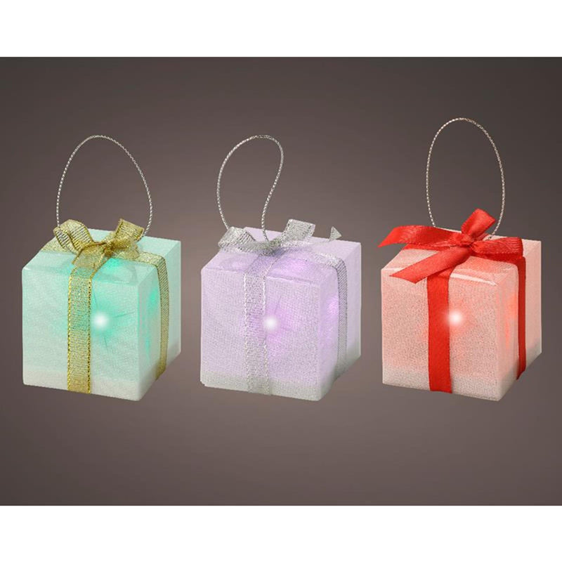 Load image into Gallery viewer, Lumineo kersthanger cadeau met 1 led lamp multikleur effect op batterij
