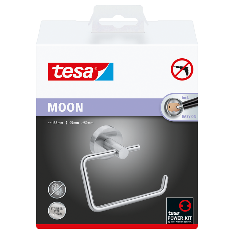 Load image into Gallery viewer, Tesa toiletrolhouder moon roestvrijstalen look zelfklevend zonder boren – 53x140x99mm
