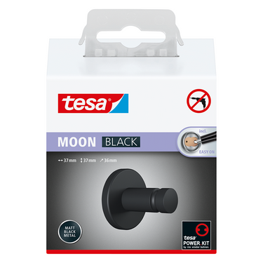 Tesa handdoekhaken moon black matzwart badkamer toilet zelfklevend zonder boren – 37x37x36mm
