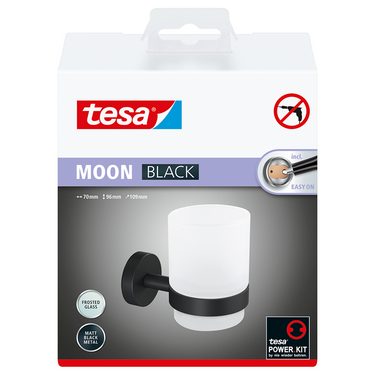 Tesa moon serie - zwart uithouder met glas - bevestiging zonder boren - modern ontwerp