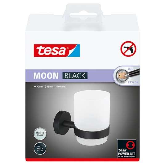 Tesa moon serie - zwart uithouder met glas - bevestiging zonder boren - modern ontwerp