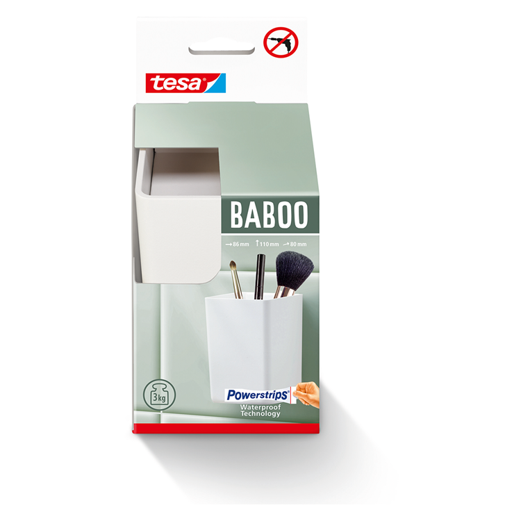 Load image into Gallery viewer, Tesa badkamerdoos baboo organizer zonder deksel wit zelfklevend zonder boren – 86x110x80mm
