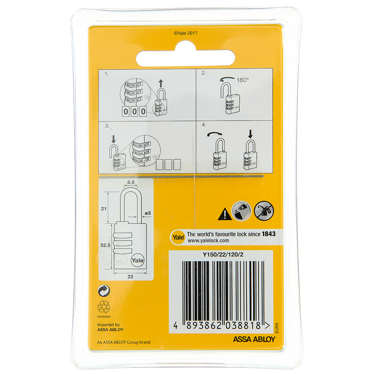 Afbeelding laden in galerijviewer, Yale 1060493 - 2 code hangsloten 22mm messing | 3 stuks
