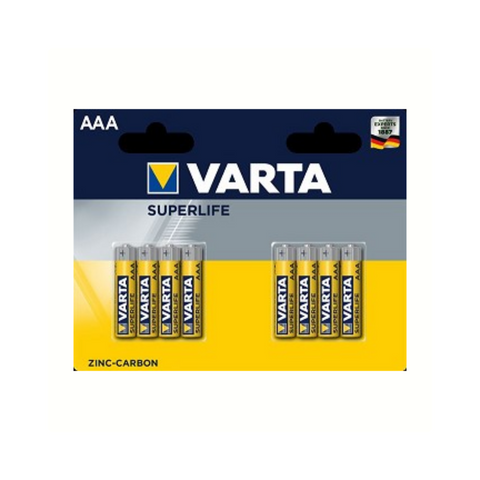 Varta Superlife AAA batteries. Zinc-Carbon. per 8 in blister. (hang packaging)