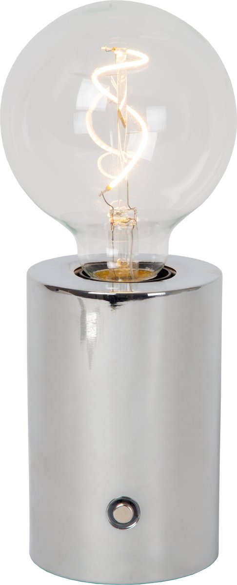 Lucide vivo - oplaadbare tafellamp - accu batterij - ø 8 cm - led dimbaar - e27 - 1x1w 2700k - chroom