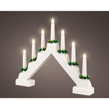 Lumineo kaarsenboom vensterdecoratie op batterij 39,5x32cm wit
